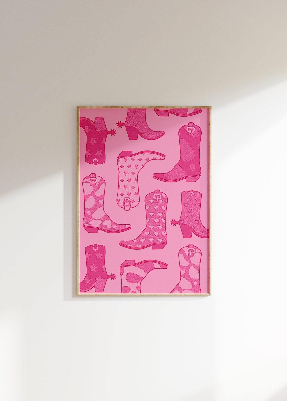 Pink Cowboy Boots Allover Stars Hearts Cow Spots Girly Poster
