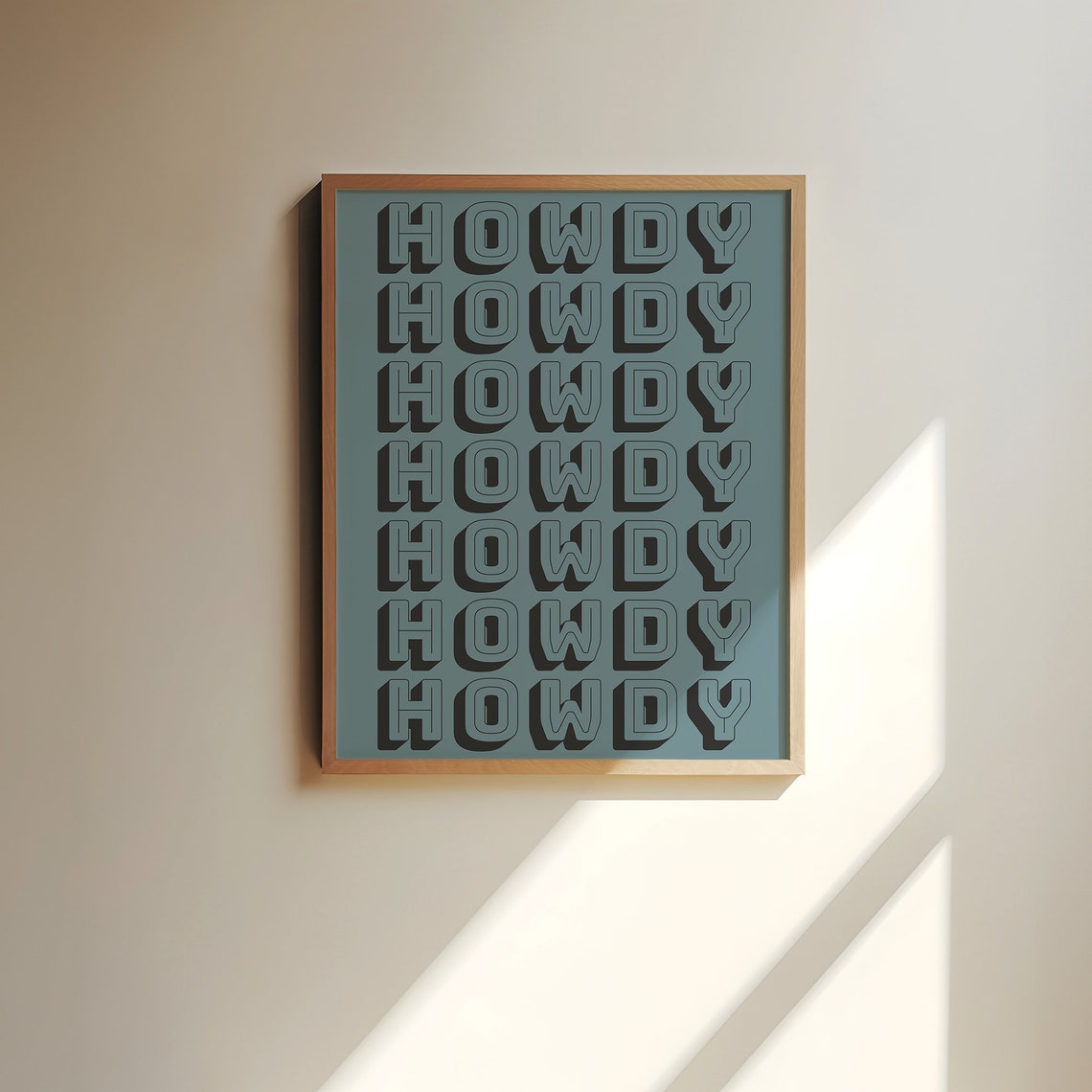 Howdy Repeated Retro 3D Block Letters Teal Western Typography Poster