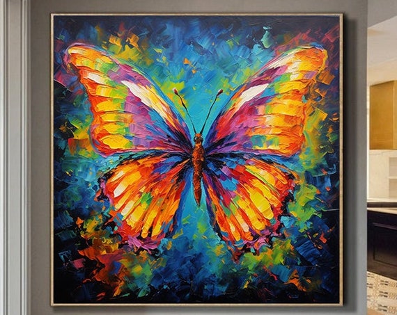 Oversized Butterfly Painting On 3d Butterfly Texture Painting Original Colorful Butterfly Acrylic Painting Living Room Wall Decor