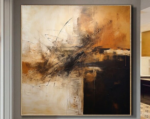 Beige And Brown Minimalist Abstract Painting Black Brown Minimalist Painting Original Textured Painting Large Beige Textured Wall Art