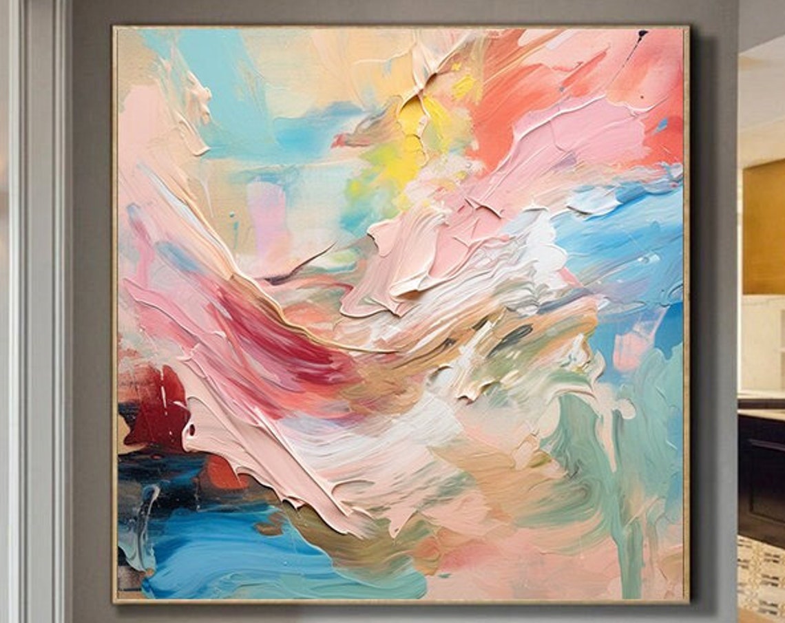 Soft Pastel Impasto Abstract With Pink Mint Blue Swirls Poster
