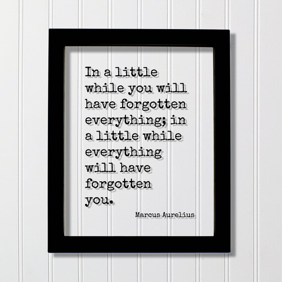 Marcus Aurelius Stoic Quote Poster on Being Forgotten Glass Framed Philosophy