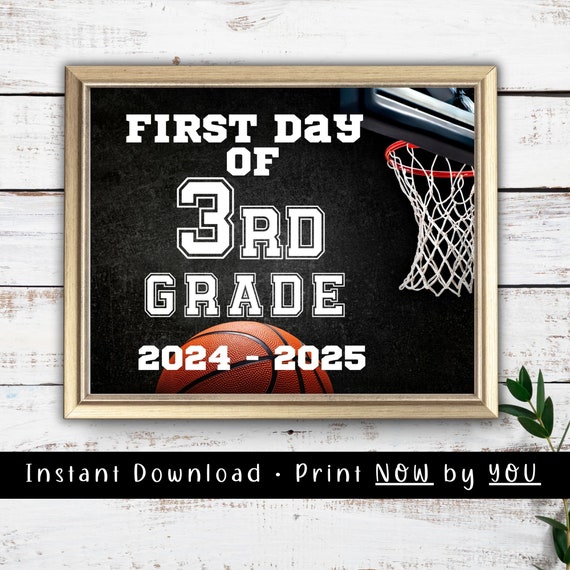 First Day Of School Sign First Day Of 3rd Grade Basketball Sports Sign Boys Back To School Photo Prop Third Grade