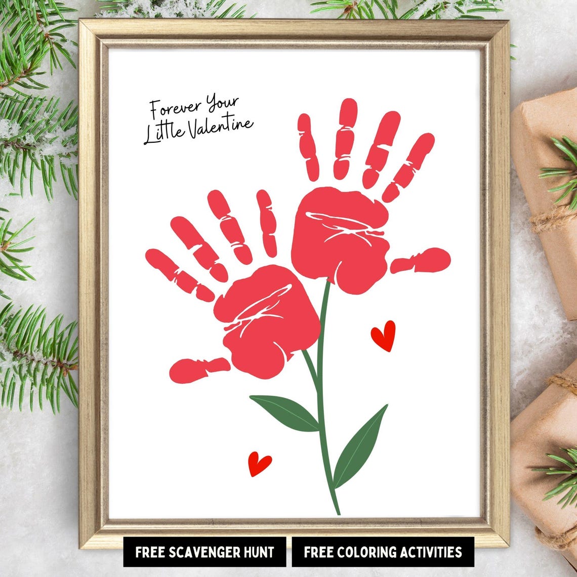 Forever Your Little Valentine Red Handprint Flower Craft Art Print