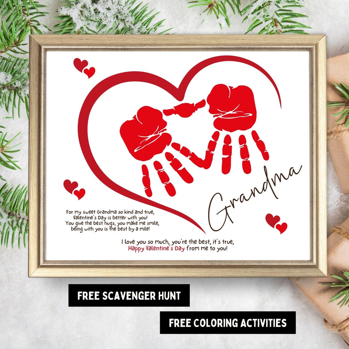 Grandma Valentine Heart Handprint Poem Craft Keepsake Gift Poster