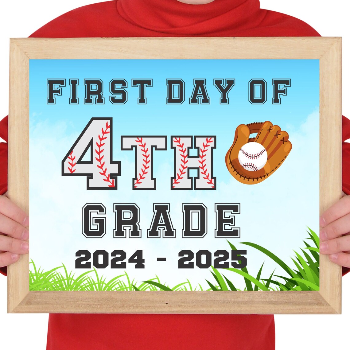 First Day of 4th Grade Baseball Sports Back to School Sign Photo Print - Image 2