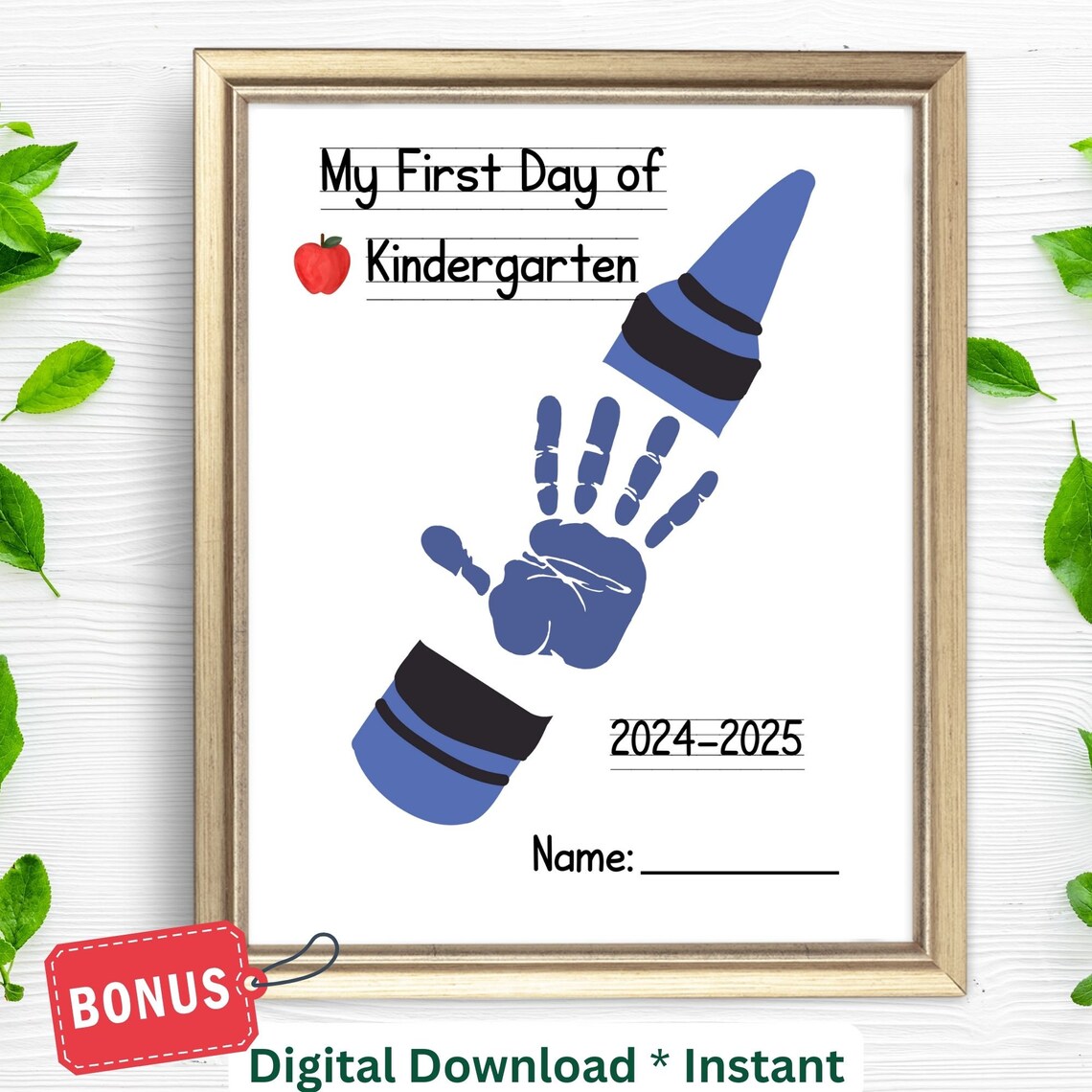 My First Day Of Kindergarten Blue Crayon Handprint Art Keepsake Poster