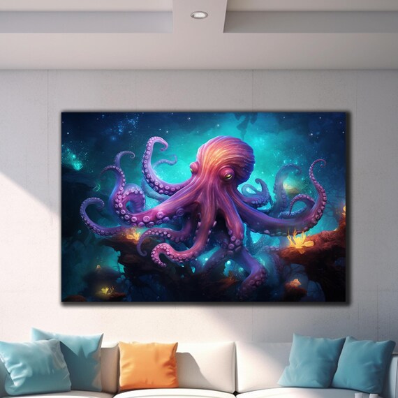Magical Octopus Glass Art Octopus Wall Art Tempered Glass Wall Art Glass Printing Large Wall Art Octopus Wall Decor Art Wall Hangings