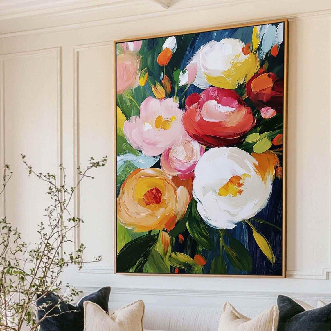 Large Pink White Red Rose Bloom Abstract Floral Texture Art Poster