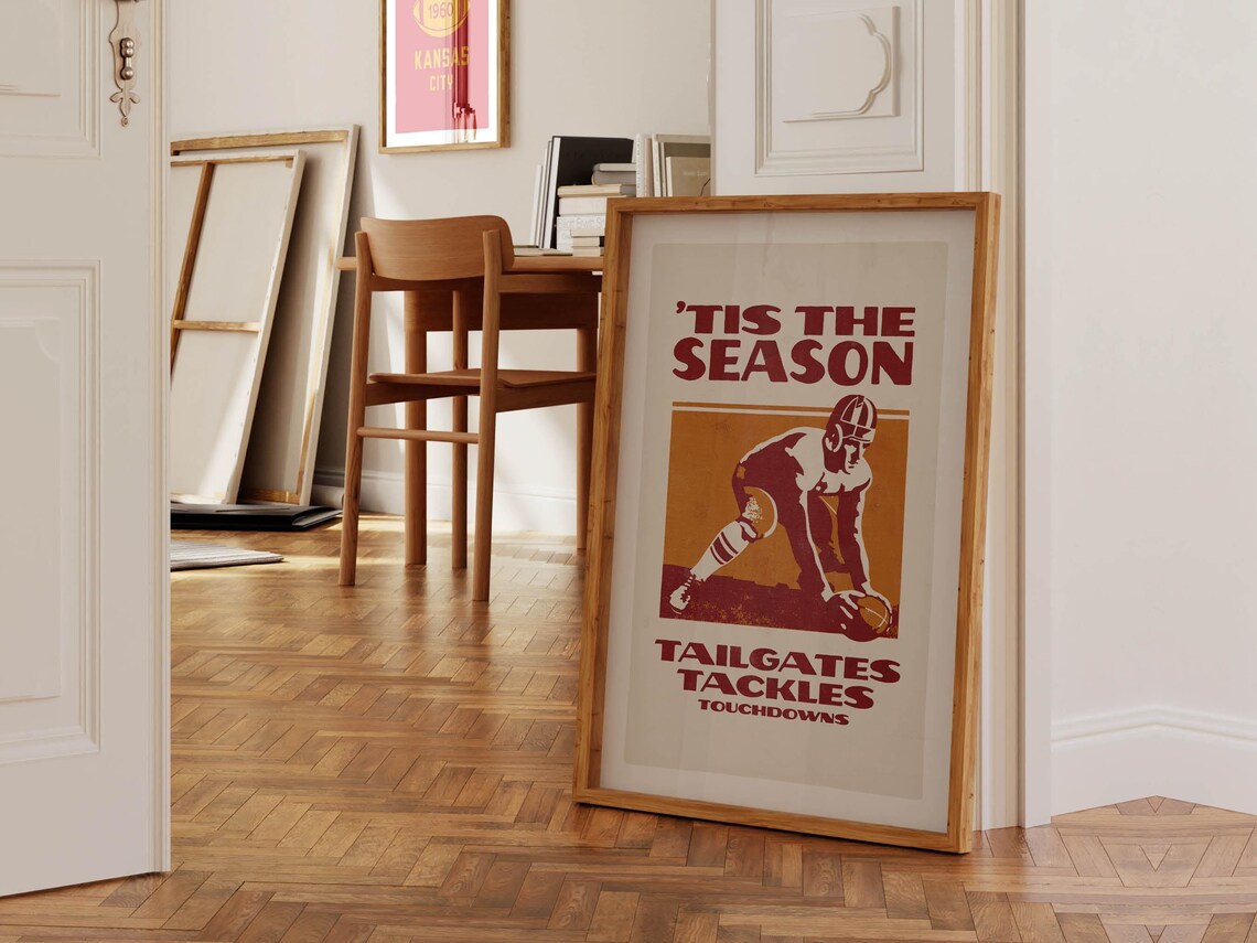Tis the Season Tailgates Tackles Touchdowns Retro Football Poster