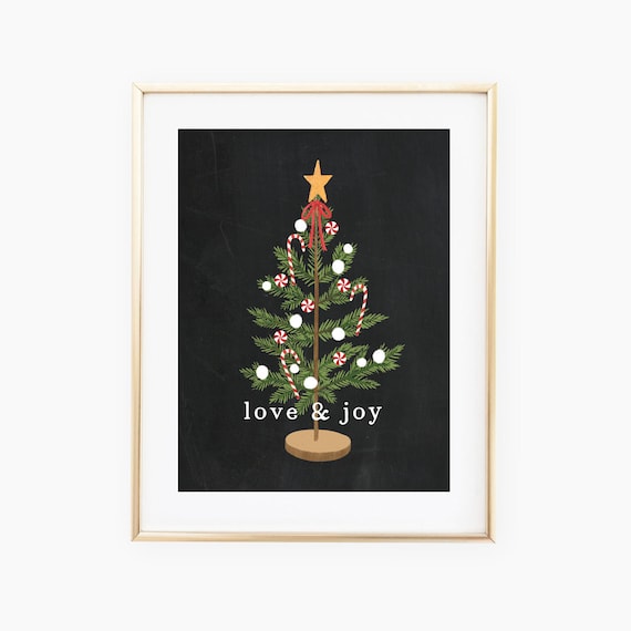 Love And Joy Cute Christmas Tree Art Print