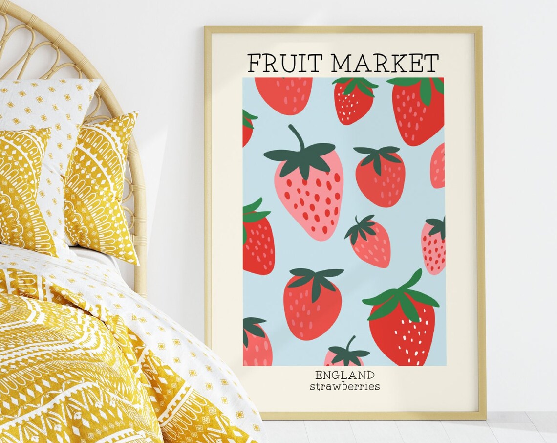 Strawberry Fruit Market Art Print, Kitchen Wall Decor