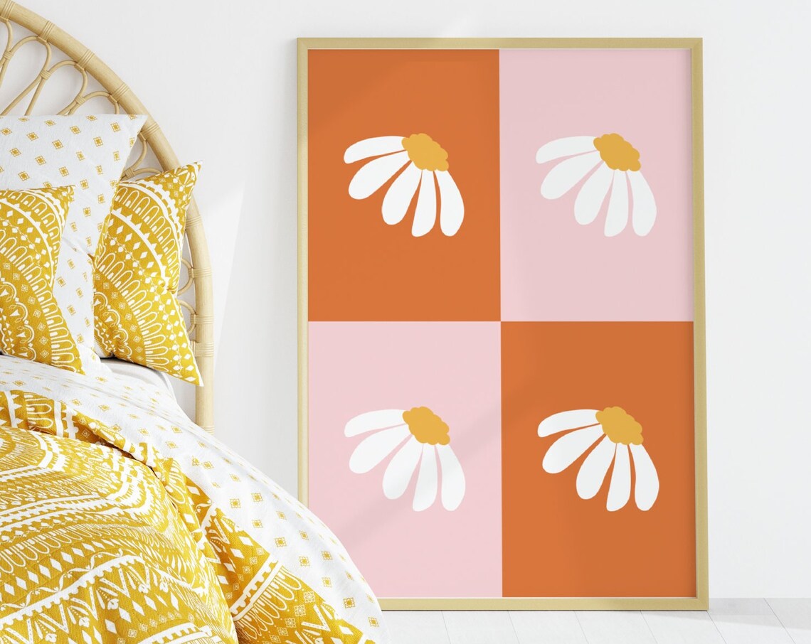 Retro Daisy Print, Colourful Floral Art Print