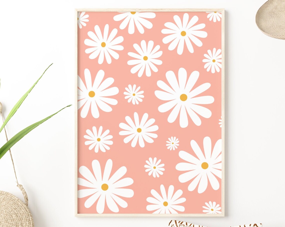 Daisy Flower Wall Art, Pastel Maximalist Decor