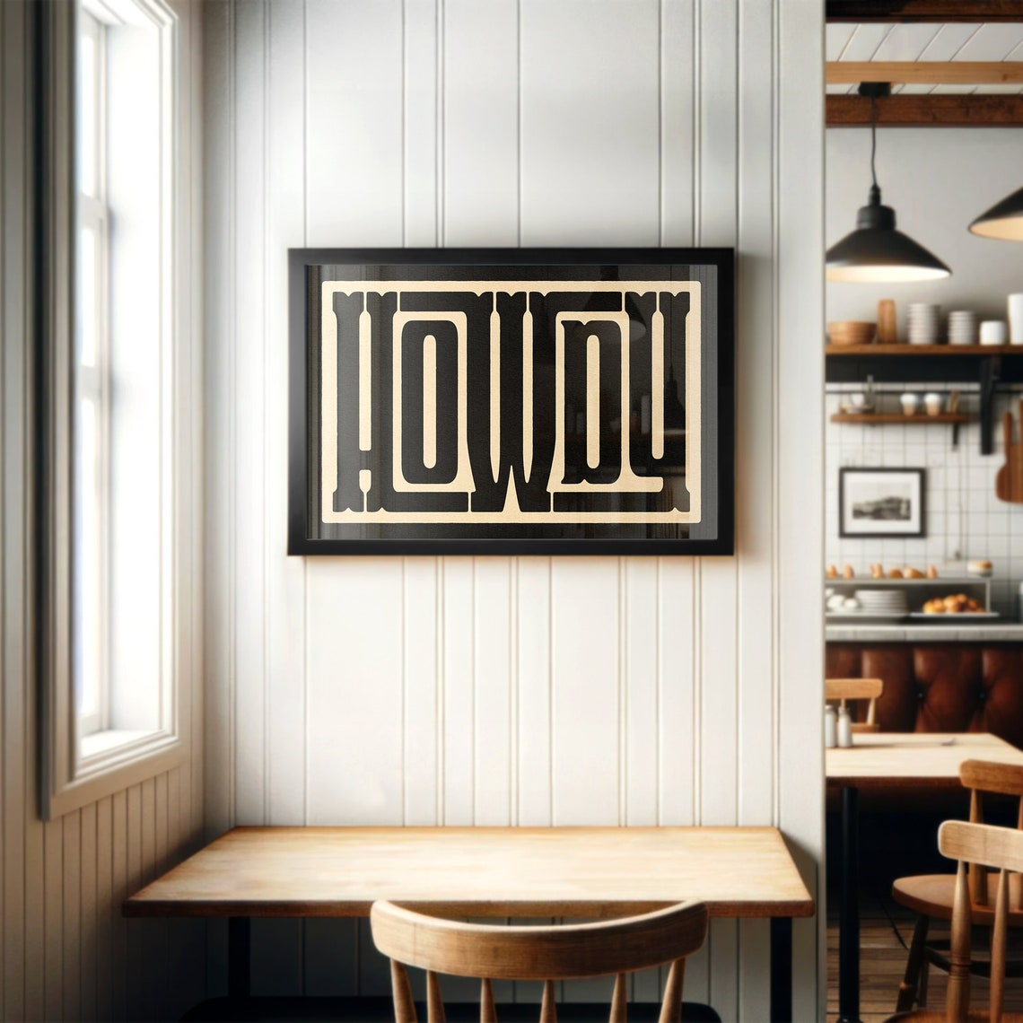 Howdy Black Maze Line Art Kraft Paper Geometric Western Poster - Image 2