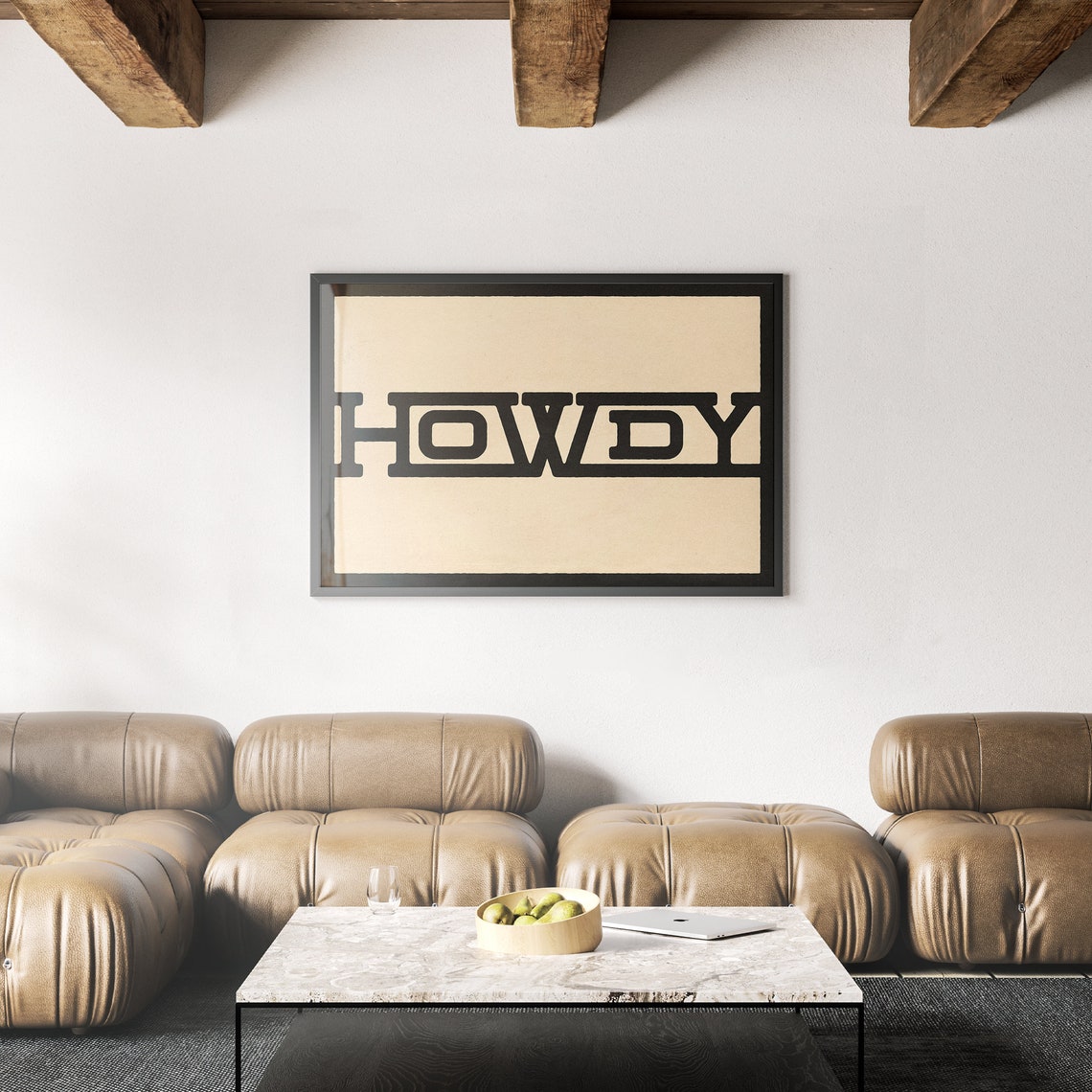 Black Stencil Howdy Typography Western Border Farmhouse Poster - Image 2