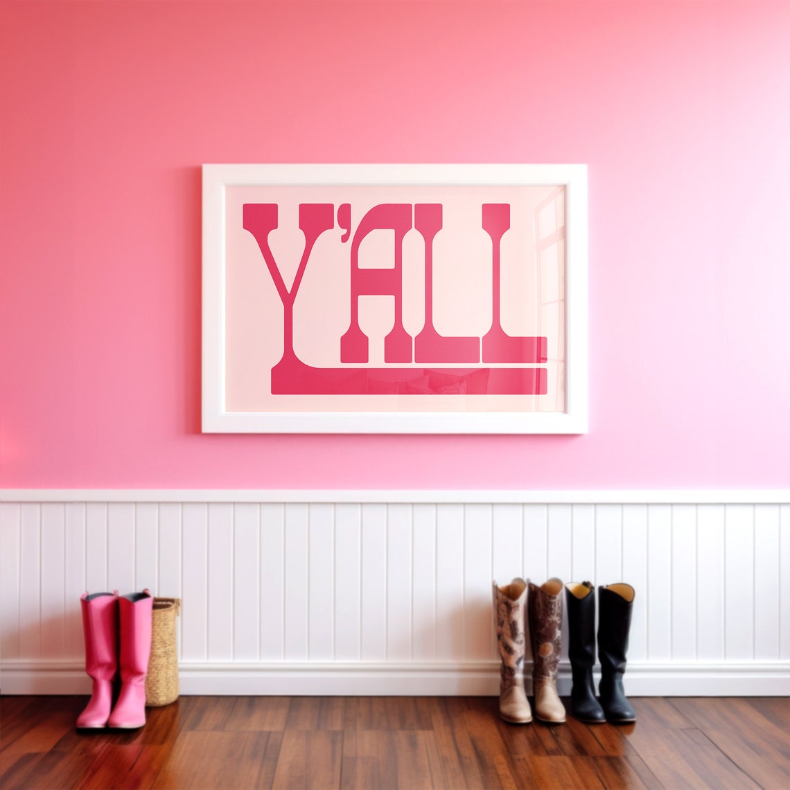 Yall Coral Pink Underline Bar Modern Western Typography Poster - Image 3