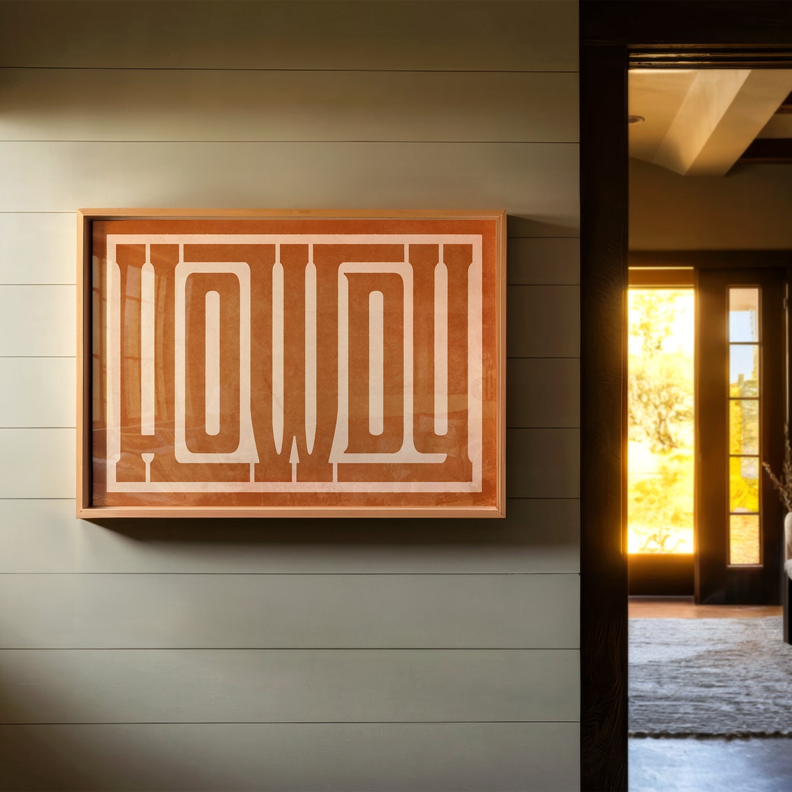 Howdy Cream Maze Line Art Burnt Orange Geometric Western Poster - Image 2