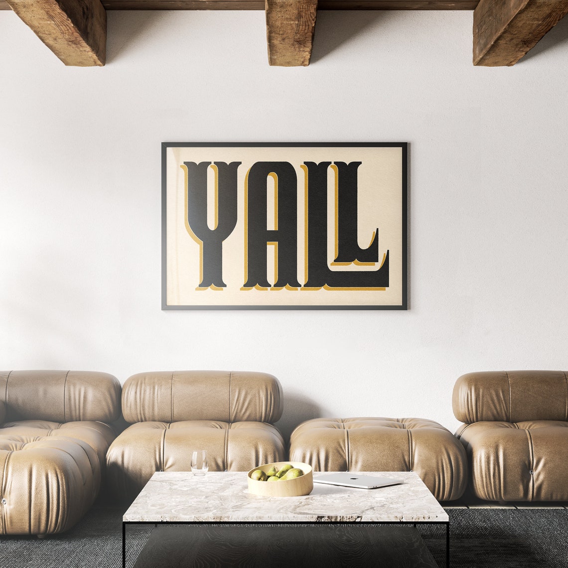 Vintage Yall Retro Typography Western Black And Gold Wall Poster - Image 2