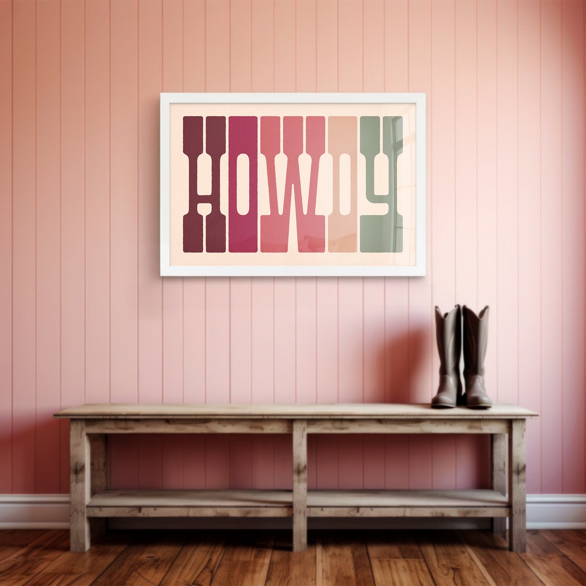 Howdy Multicolor Plum Rose Peach Sage Retro Block Letter Wall Poster - Image 2