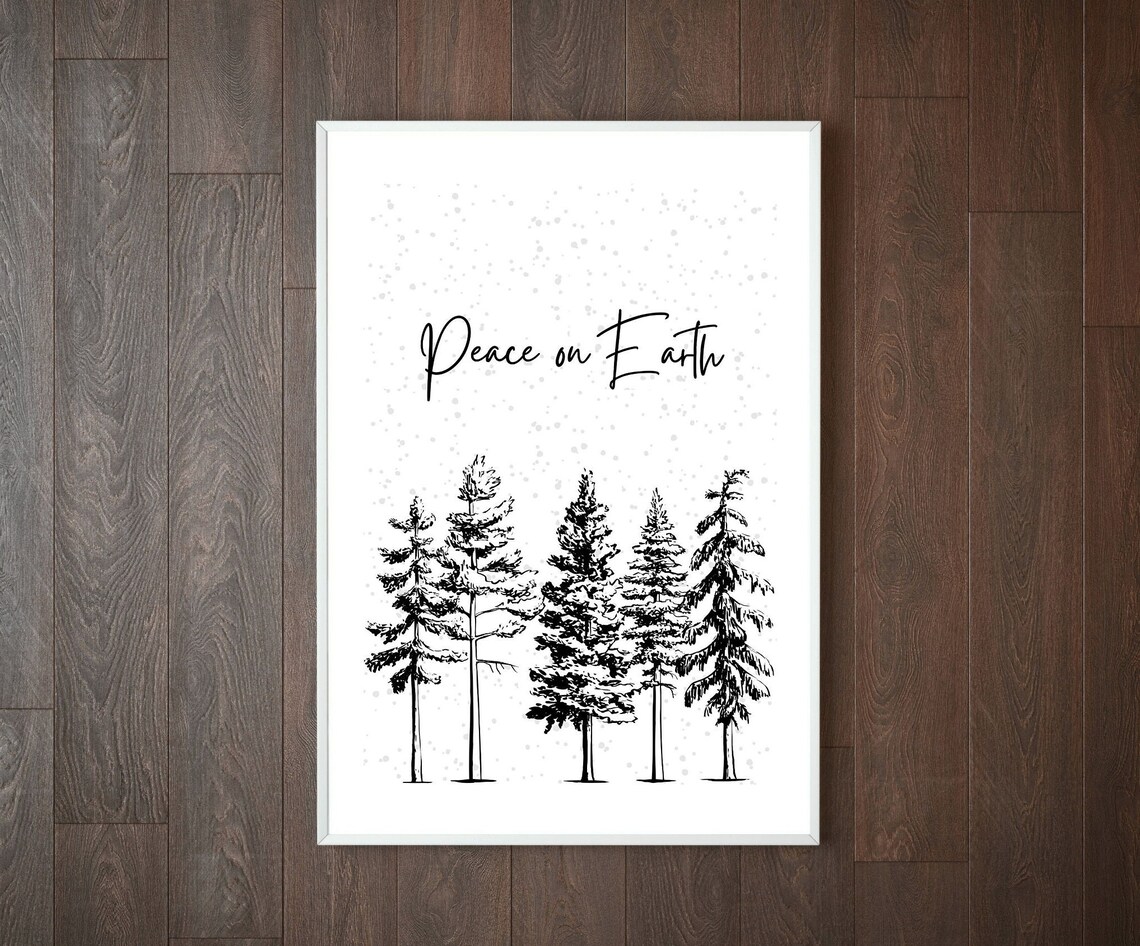 Peace On Earth Minimalist Christmas Trees Line Art Print - Image 5