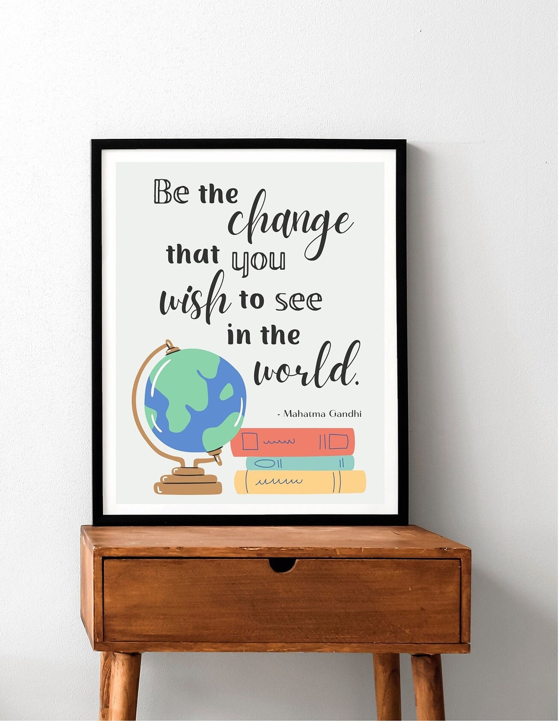 Be the Change Gandhi Quote Globe Books Inspirational Classroom Poster - Image 5