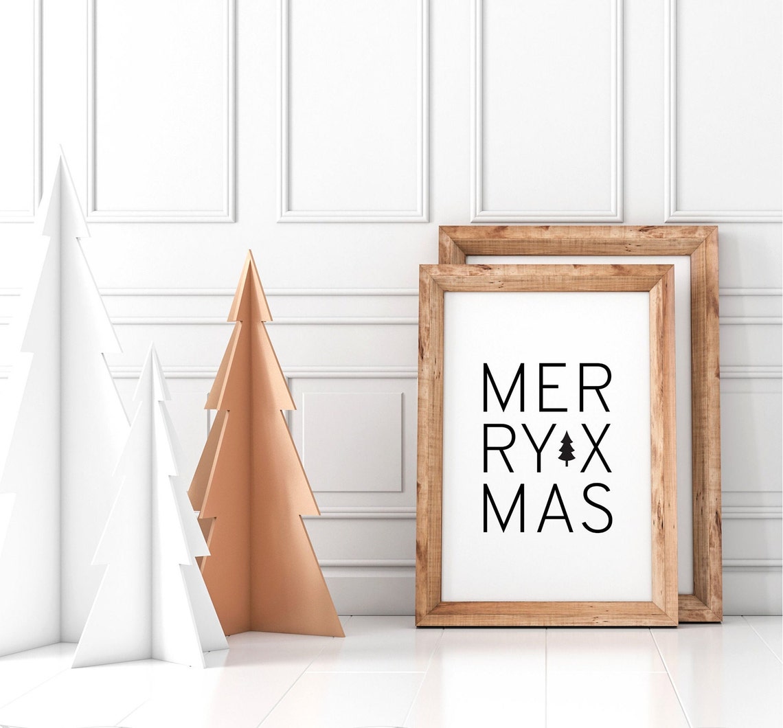 Merry Xmas Pine Tree Typography Minimal Christmas Wall Decor Poster - Image 4