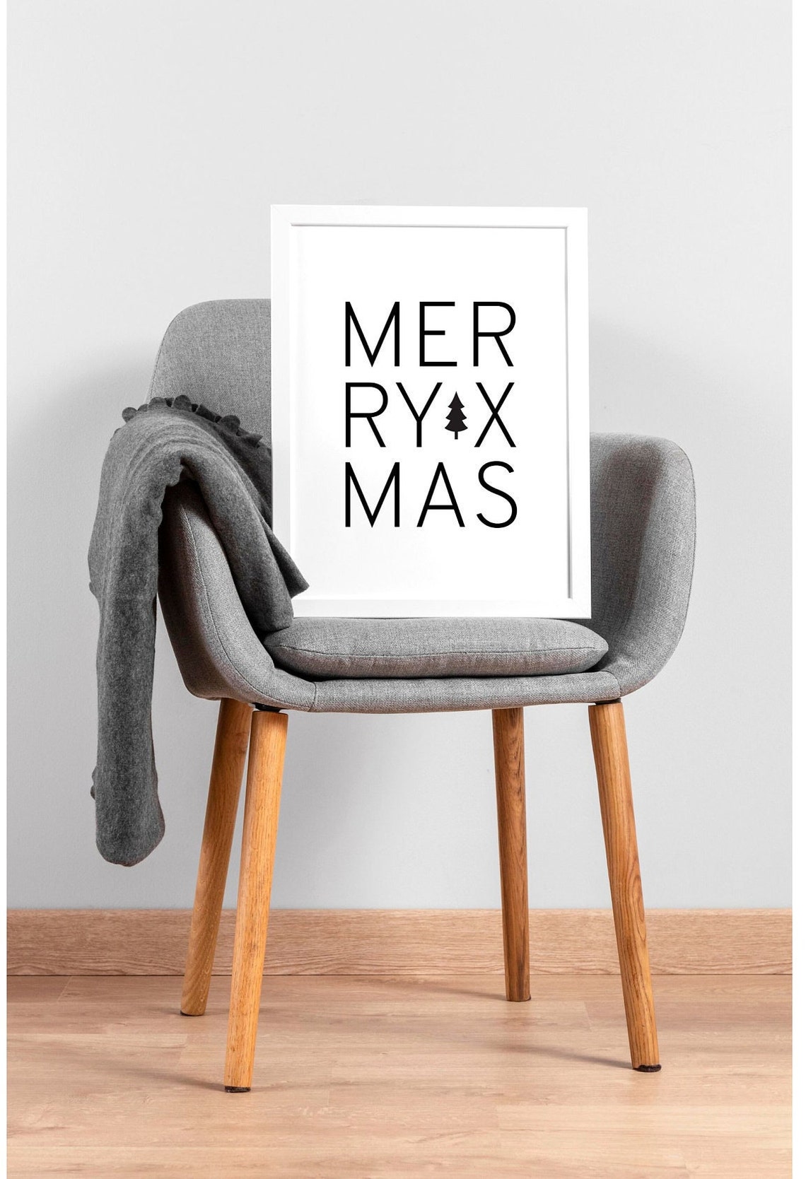 Merry Xmas Pine Tree Typography Minimal Christmas Wall Decor Poster - Image 3
