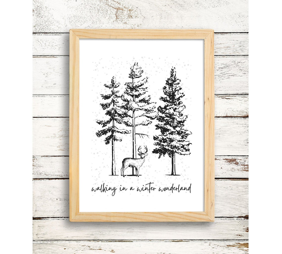 Walking in a Winter Wonderland Deer Pines Art Wall Decor Poster - Image 5