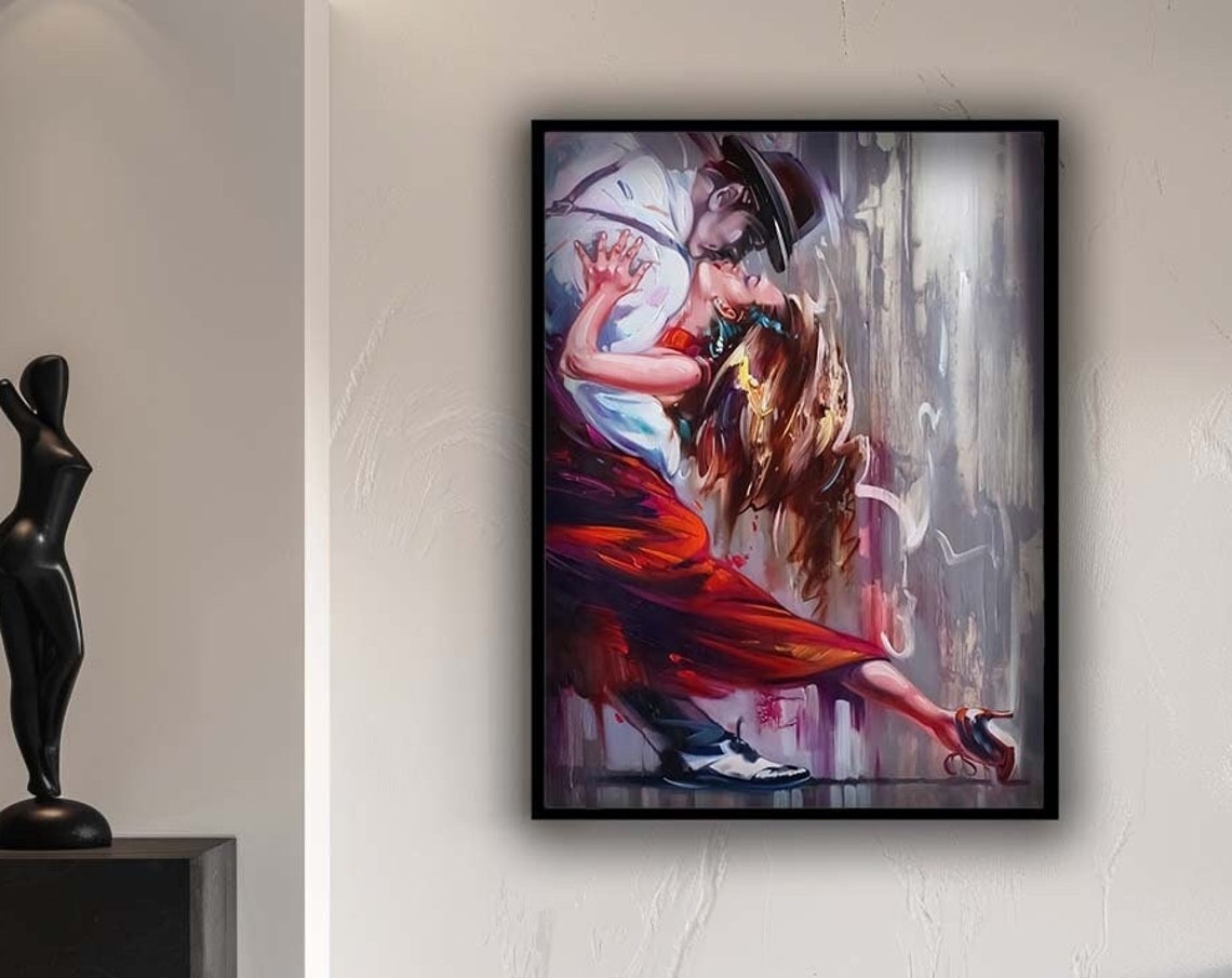Romantic Tango Couple Dance Expressive Red Dress Painting Poster
