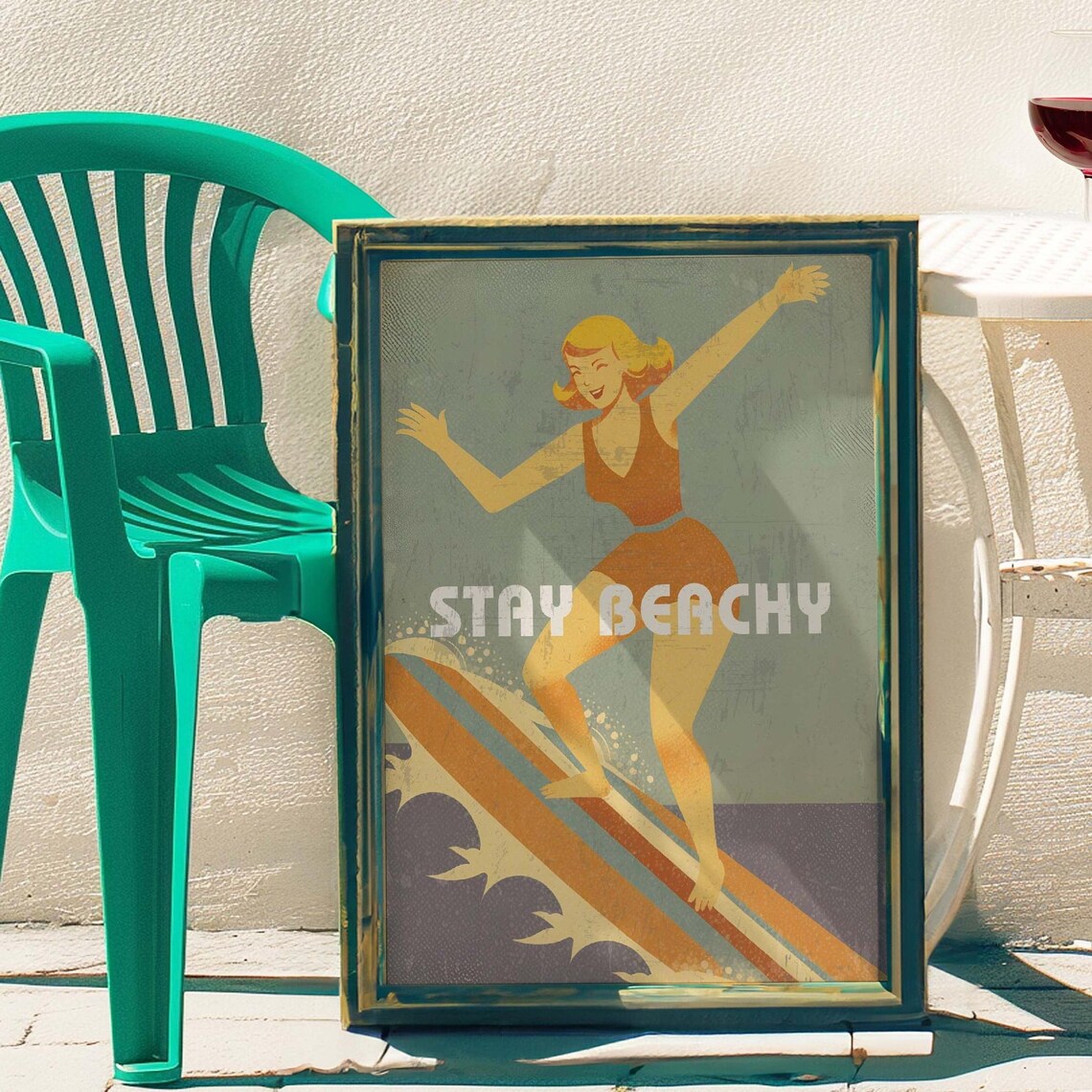 Coastal Cowgirl Surf Poster, Retro Beachy Art Print