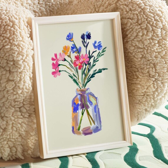 Painterly Wildflower Bouquet In Glass Jar Farmhouse Style Poster