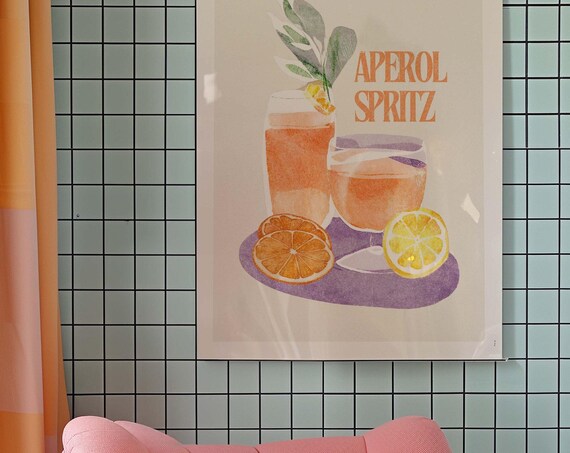 Aperol Spritz Retro Cocktail Illustration Orange Citrus Bar Poster