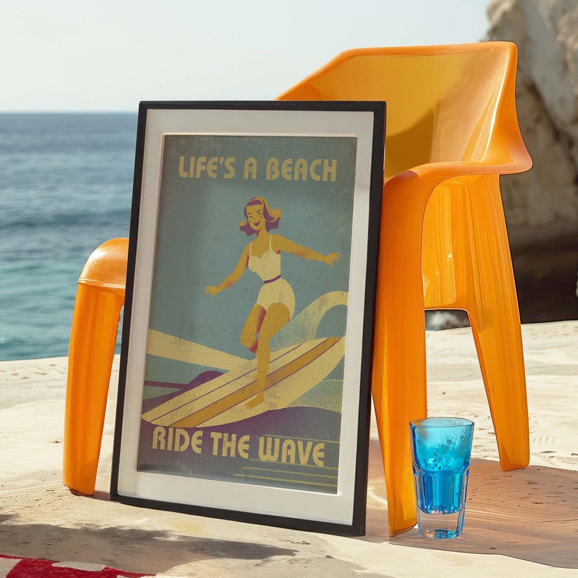 Life's A Beach Ride the Wave Retro Surfer Girl Vintage Surf Poster