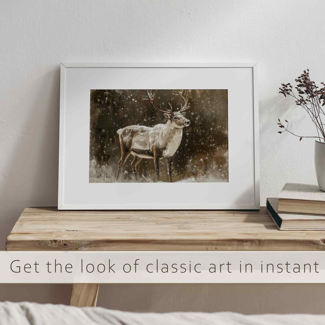 Reindeer Wall Art Moody Winter Print Christmas Wall Art Deer Print Farmhouse Christmas Wall Art Country Painting W155 - Image 3