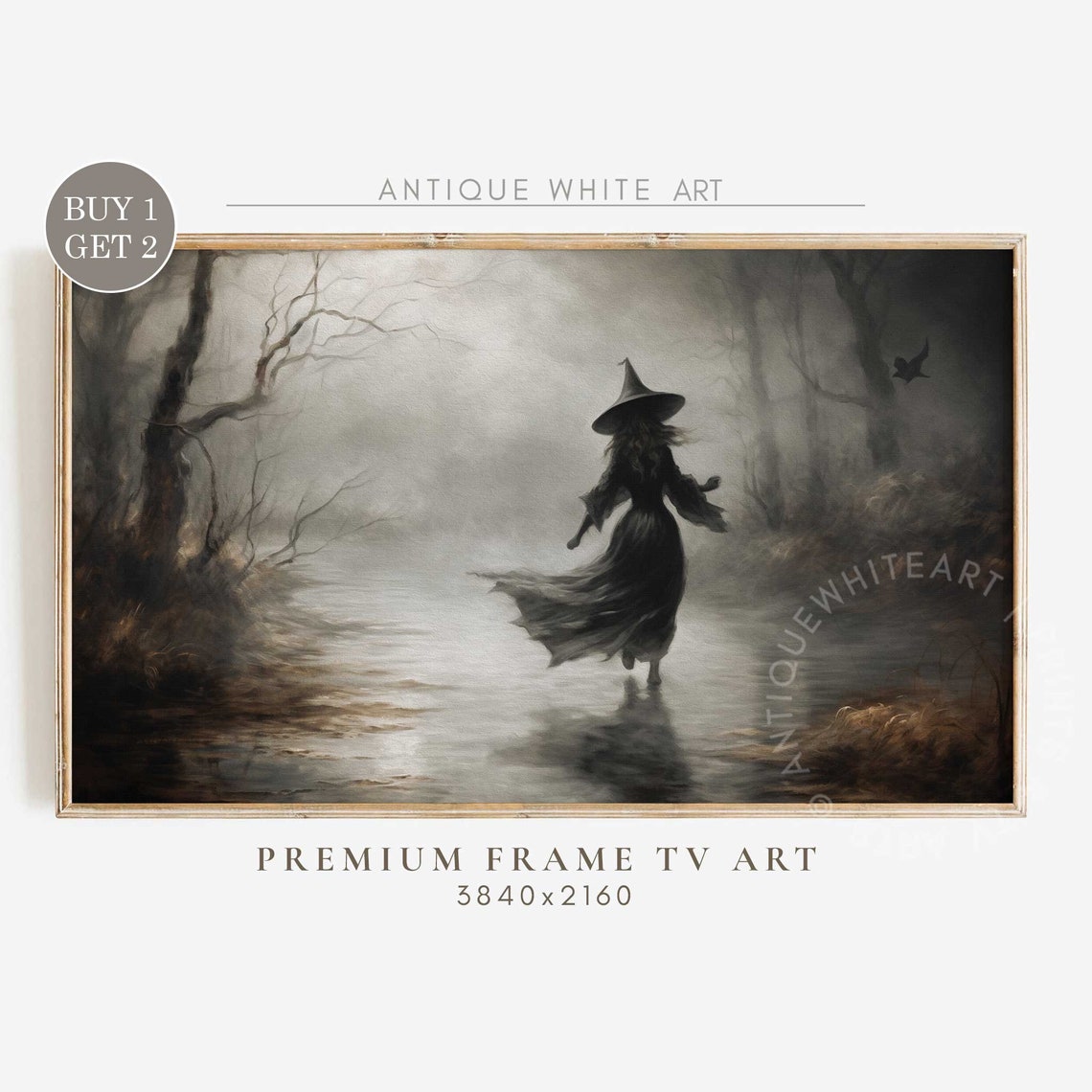 Gothic Witch Misty Haunted Forest Vintage Halloween Wall Art Print