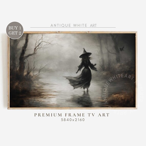 Gothic Witch Misty Haunted Forest Vintage Halloween Wall Art Print