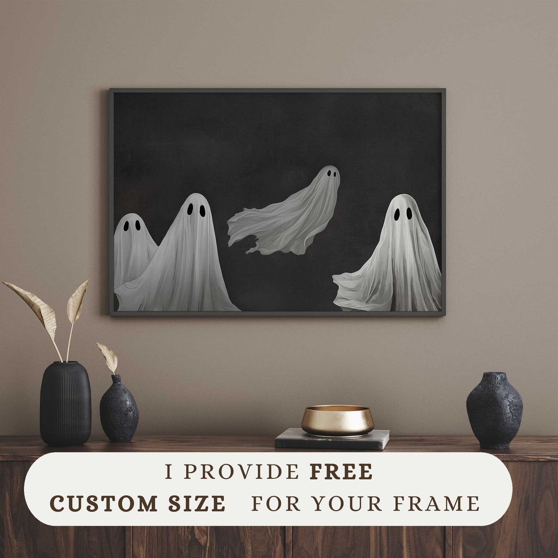 Four Flowing Ghosts Dark Background Vintage Halloween Wall Art Print - Image 3