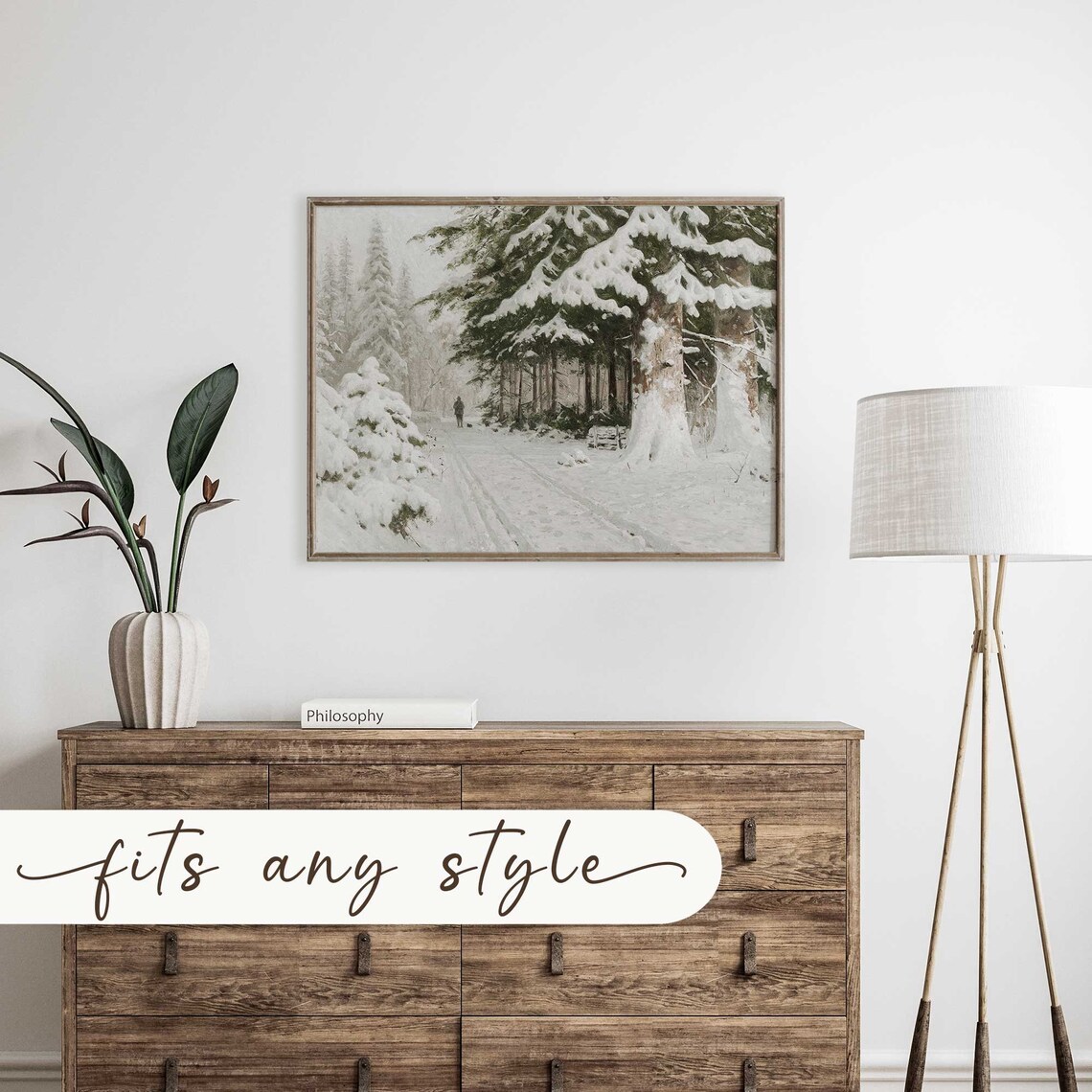 Rustic Winter Christmas Vintage Oil Painting Art Print - Image 2