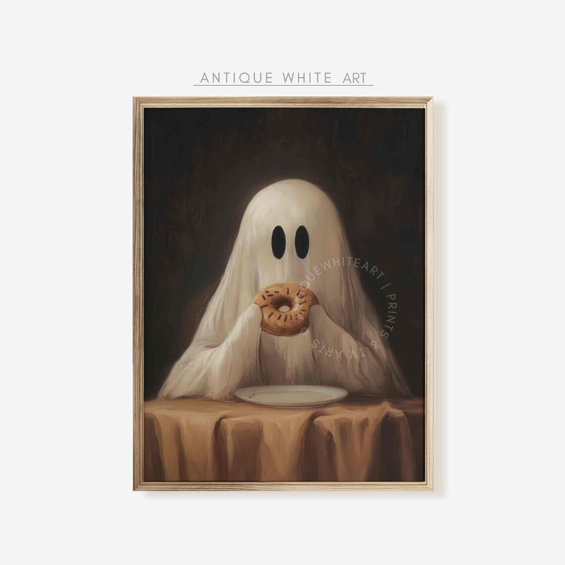 Halloween Ghost With Doughnut Funny Art Print