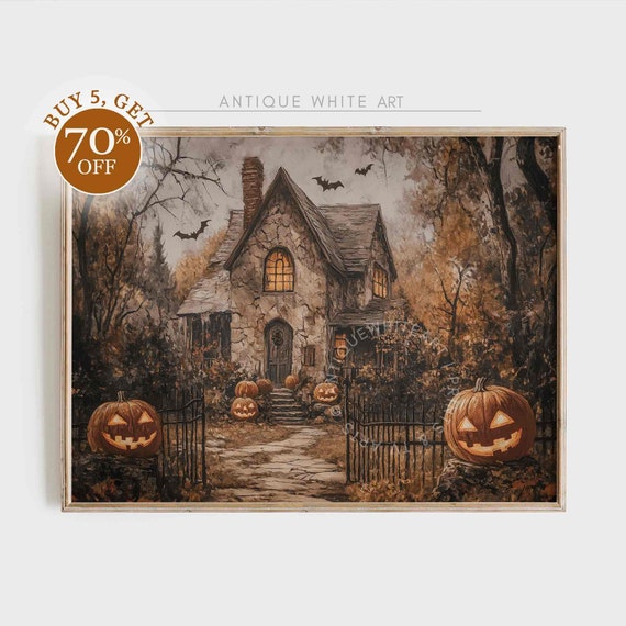 Halloween Wall Art Halloween Painting Farmhouse Fall Decor Cute Halloween Country Print Spooky Art Print A262