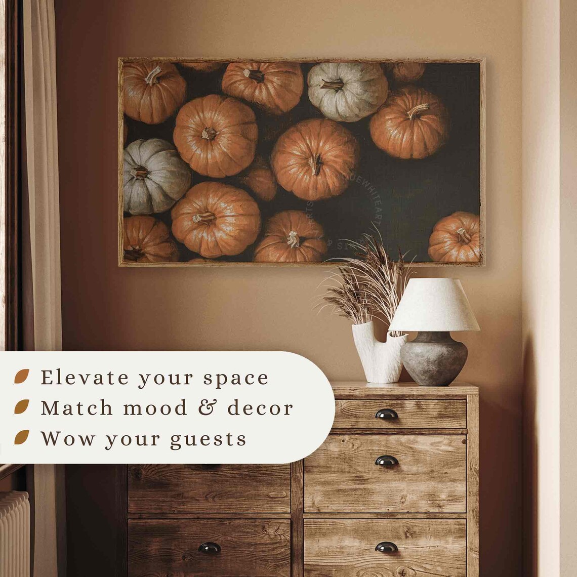 Overhead View Of Pumpkins On Dark Background Rustic Fall Still Life Poster - Image 2