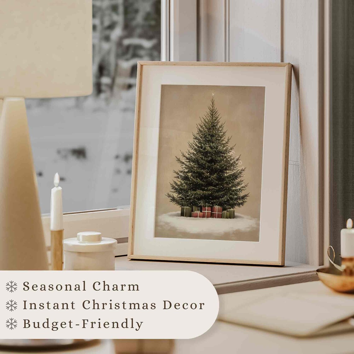Christmas Tree Neutral Winter Art Print, Rustic Vintage - Image 4