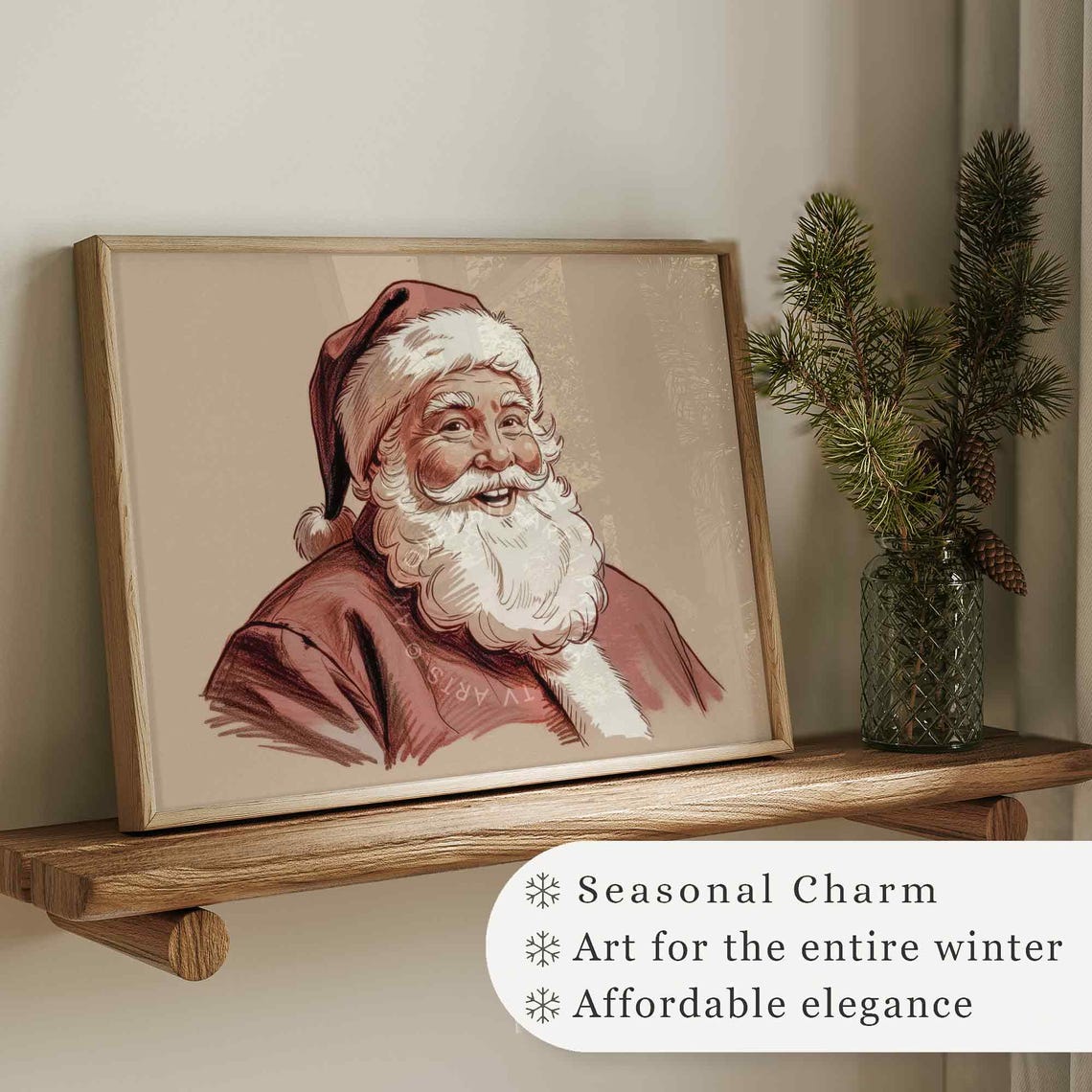 Santa Claus Portrait Print Christmas Painting Winter Holidays Wall Art Moody Winter Wall Art Farmhouse Christmas Decor W140 - Image 4