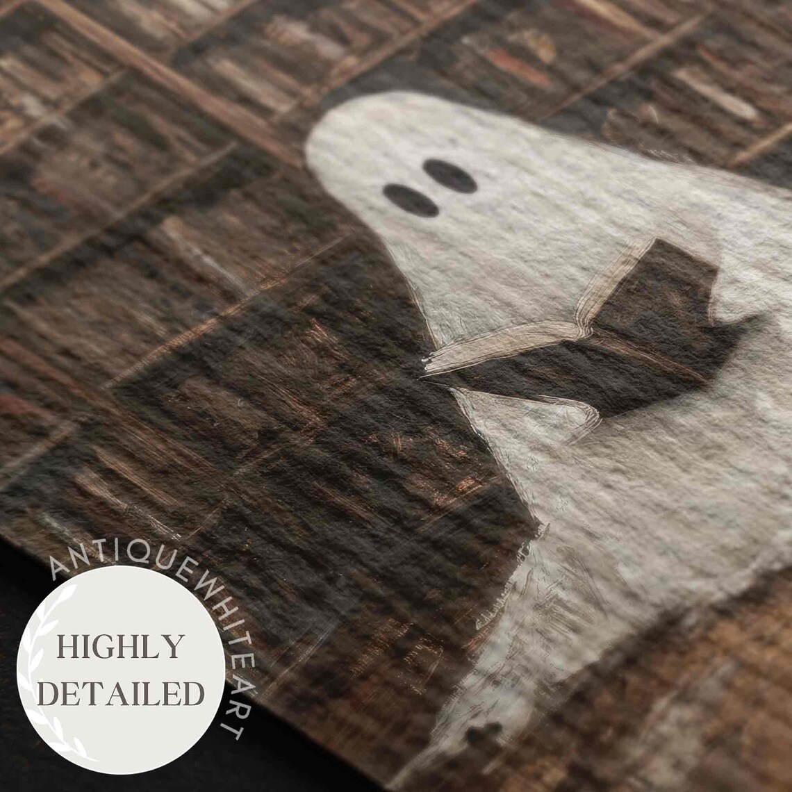 Cute Ghost Reading Book Vintage Library Dark Academia Halloween Art Poster - Image 3