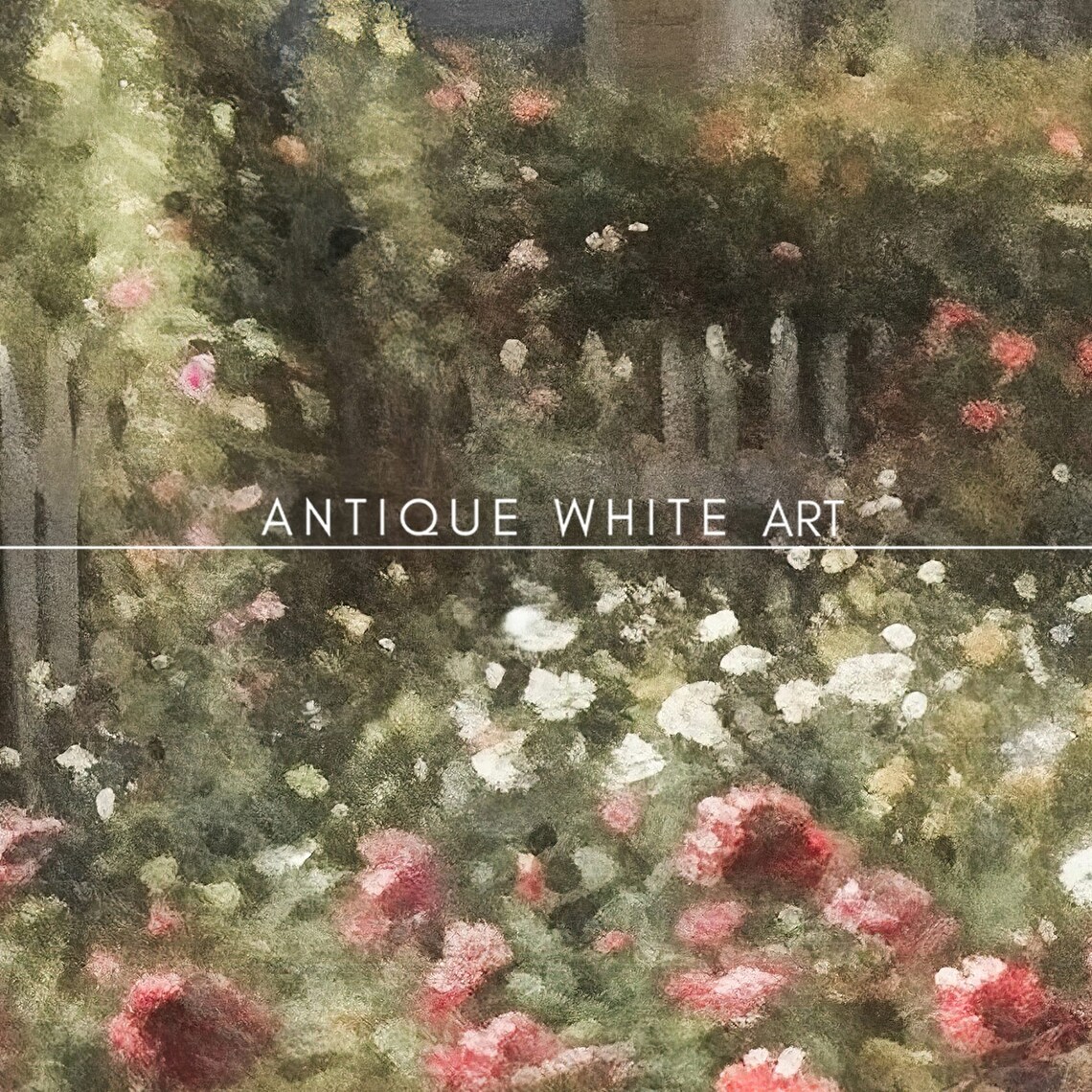 Cottagecore Rose Garden Oil Painting Art Print - Image 3
