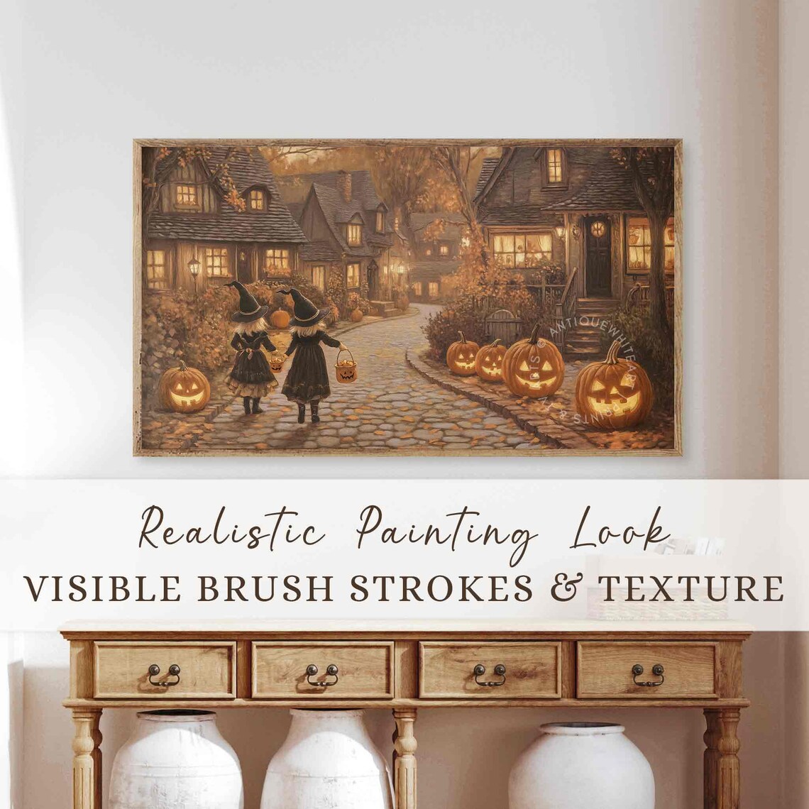 Halloween Vintage Town Street Fall Art Print - Image 2