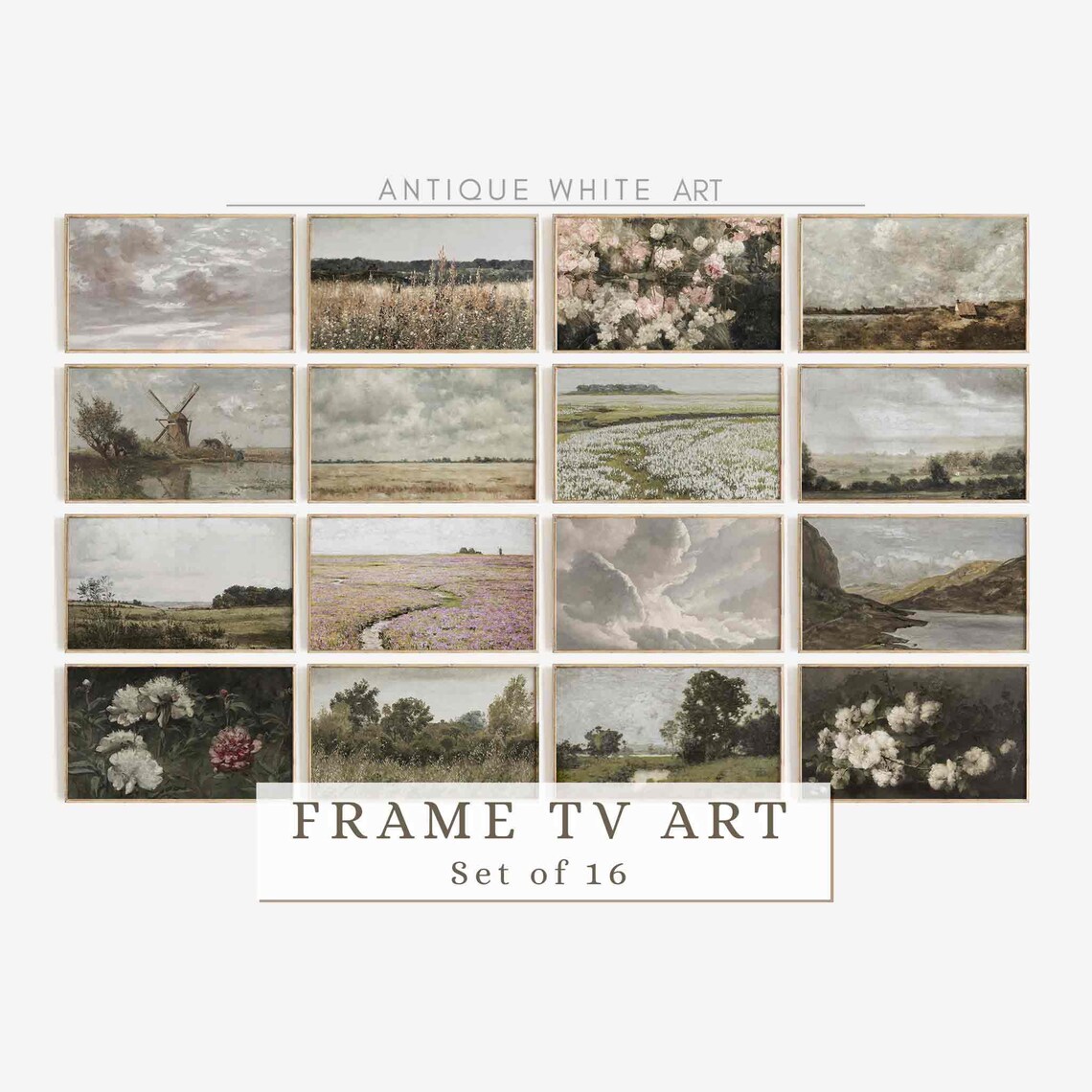 Vintage Farmhouse TV Art Bundle, Neutral Landscapes