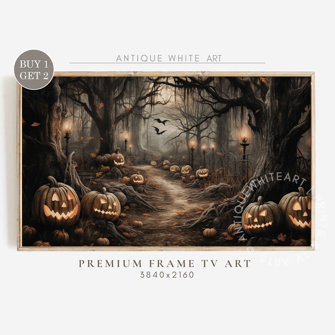 Halloween Haunted Spooky Forest With Pumpkins Art Print