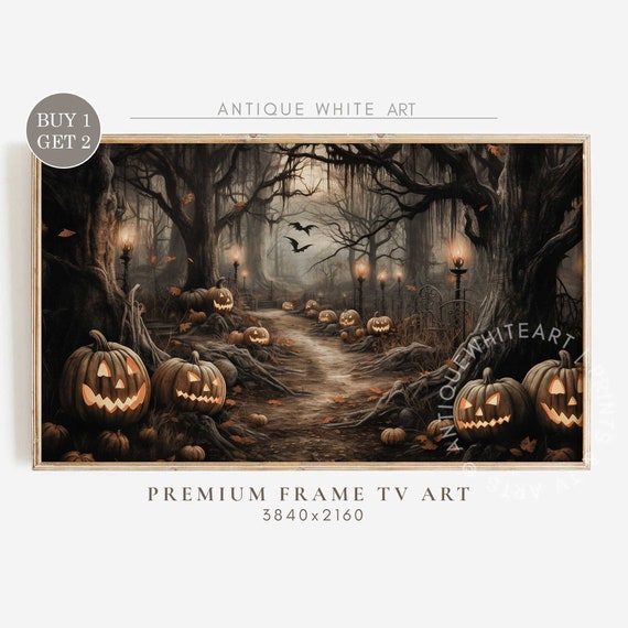 Halloween Haunted Spooky Forest With Pumpkins Art Print